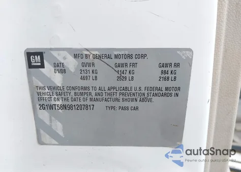 2008 Chevrolet Impala Lt z USA, uszkodzony, nr VIN 2G1WT58N981207817